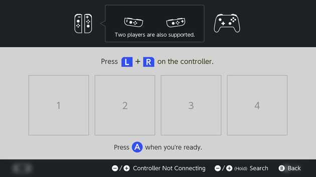 The Nintendo Switch menu showing no controllers attached